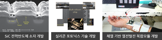 SiC 전력반도체 소자 개발/실리콘 포토닉스 기술 개발/체열 기반 열전발전 복합모듈 개발