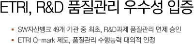 ETRI, R&D 품질관리 우수성 입증